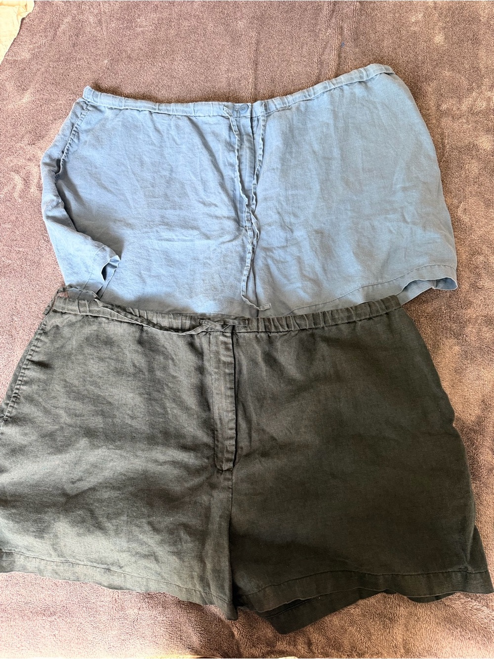 Light Blue and black 100% Linen Shorts Duo